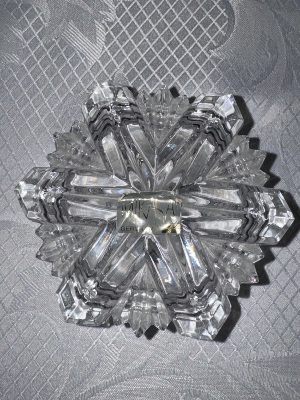 Vintage Mikasa Germany crystal snowflake trinket box with matching lid